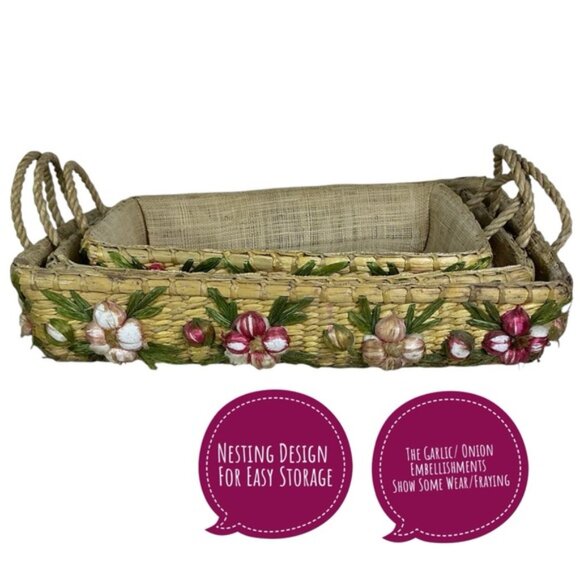 Vintage Nesting Straw Casserole Dish Pyrex Carriers 3 Graduated Sizes 1960’s - Picture 8 of 16